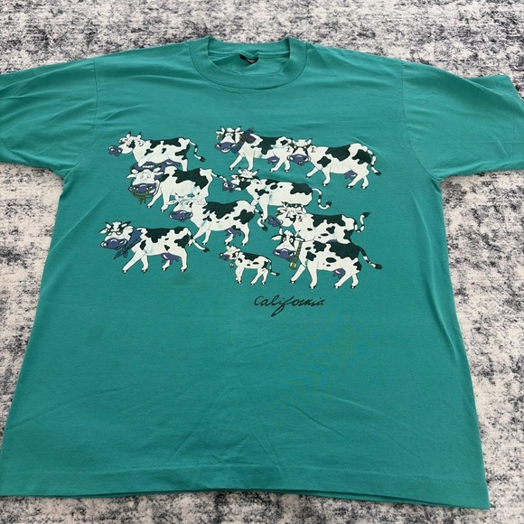 The Unbranded Brand Other - Vintage Califorina Cows Teal Shirt Single Stitched Made in USA Adult Size Large